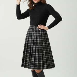 Vintage Gloria Sachs New York Black & White Plaid Pleated Skirt - Size 4